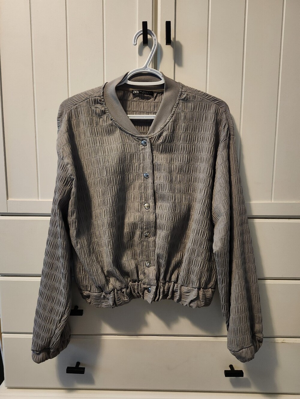 Zara Neutral Textured Light Bomber Jacket - Gray Taupe Sz S